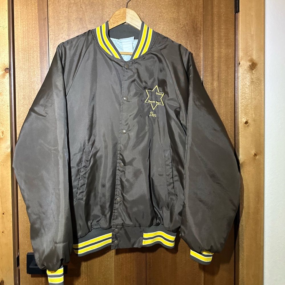Hartwell Vintage Sheriff Dept Satin Bomber Jacket Men's XL Brown Snap Front USA